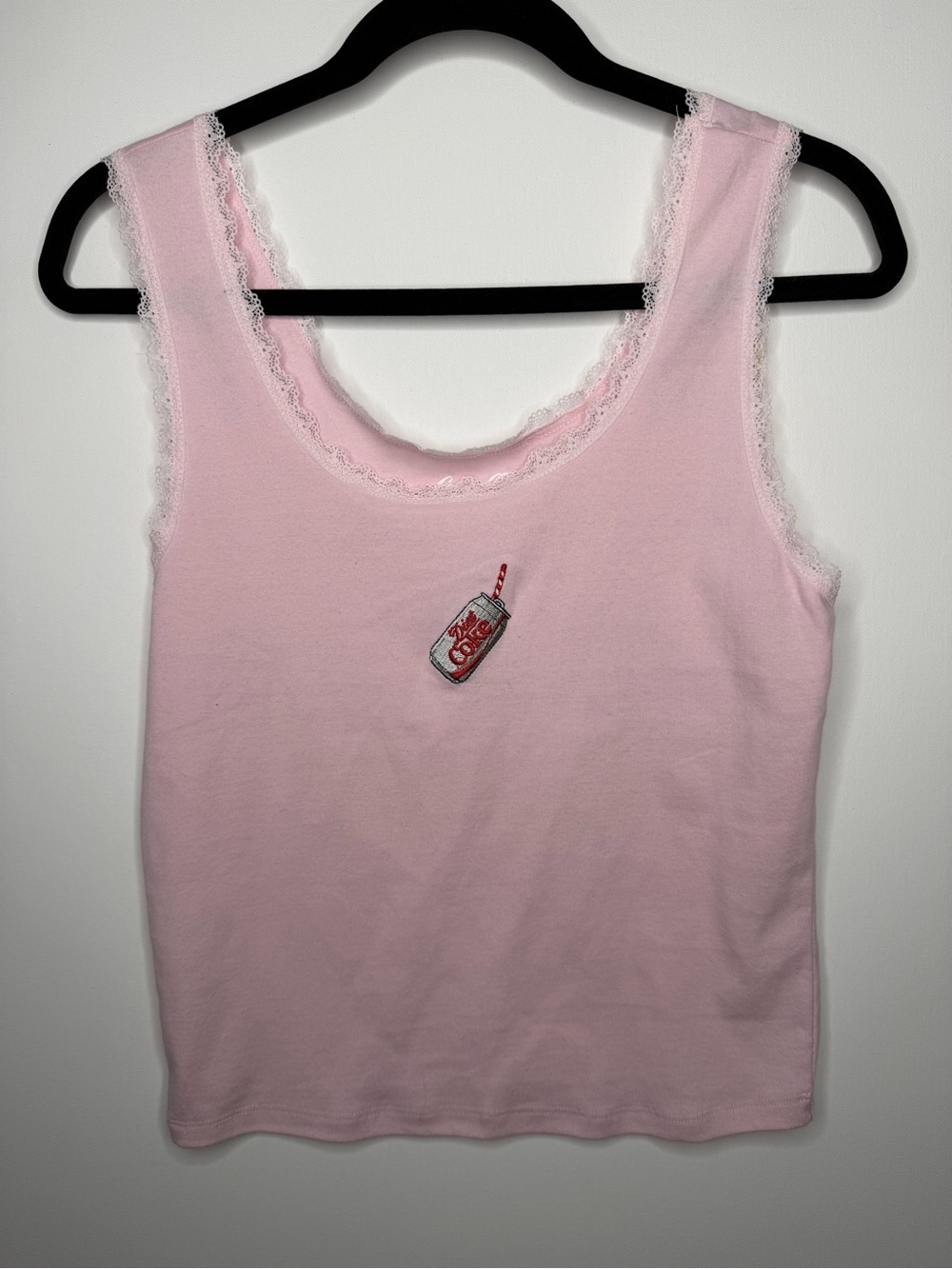 Coca-Cola Diet Coke Pink Lace Trim Tank Top Large Coquette Y2K